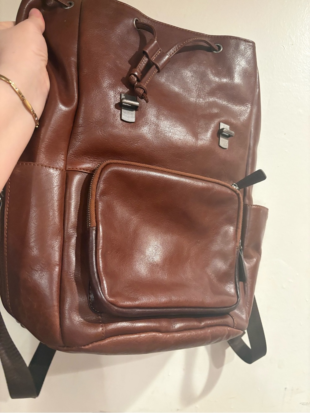 Wilsons Leather Brown Leather Drawstring Backpack
